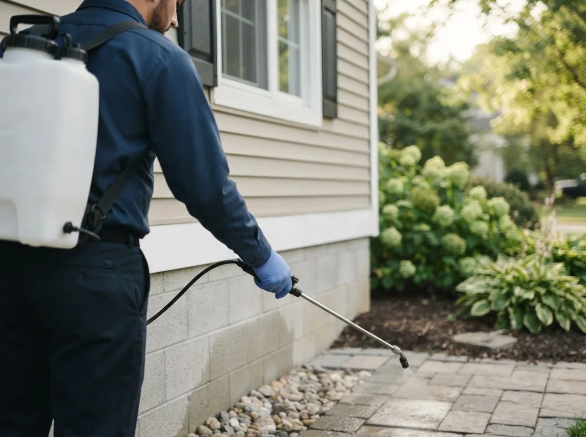 Pest control technician inspecting a home in Aplington, IA